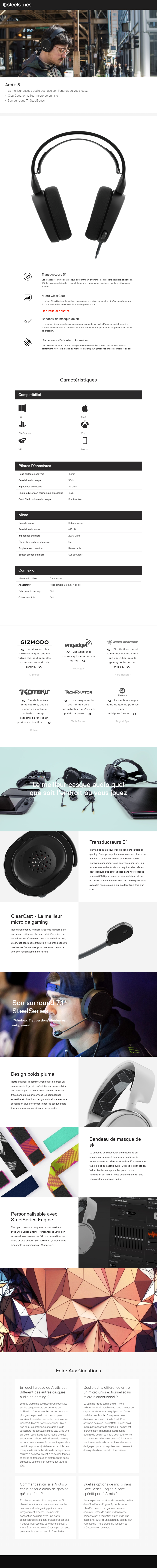 Acheter Casque de jeu SteelSeries Arctis 3 (61433) Maroc