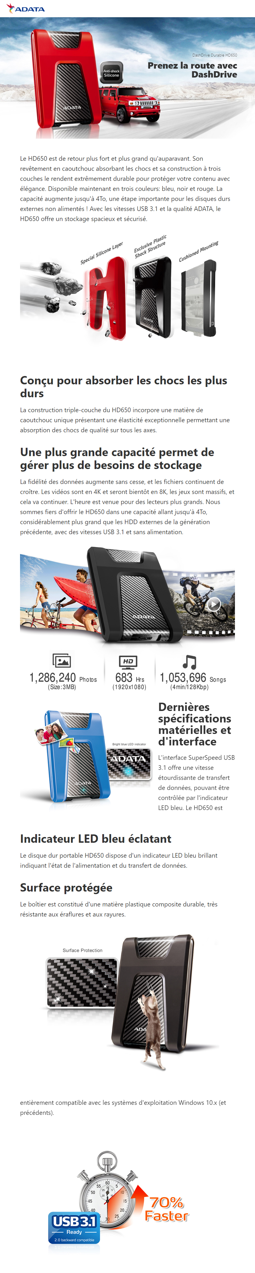 Acheter Disque Dur Externe ADATA DashDrive Durable HD650 2To (AHD650-2TU31-CBK) Maroc