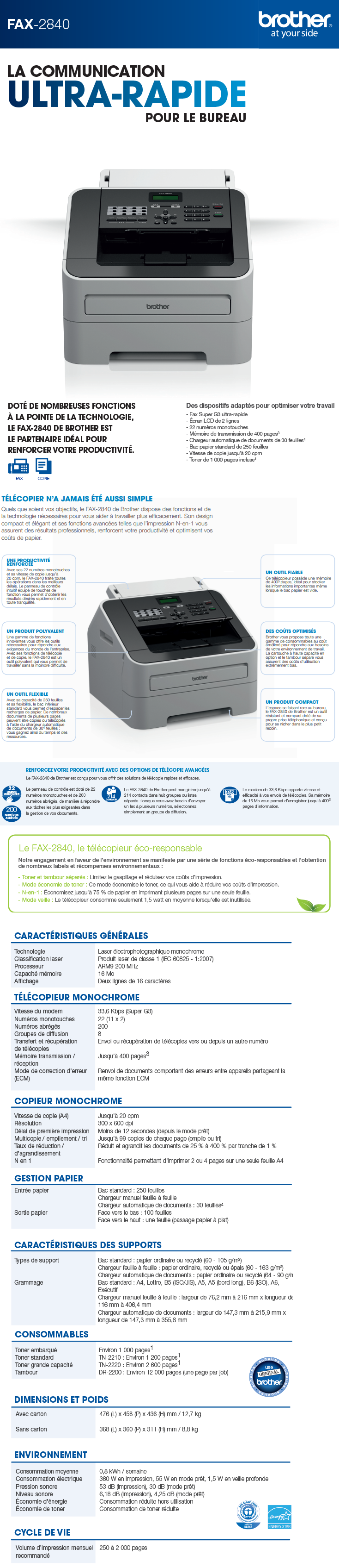Acheter Brother FAX-2840 : Télécopieur laser monochrome maroc